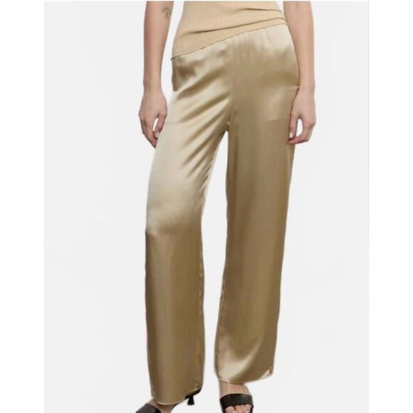 Enza Costa Pants - Enza Costa Silk Satin Pantlet Blonde Wide Leg Pull-On Pants - Med - $495 MSRP
